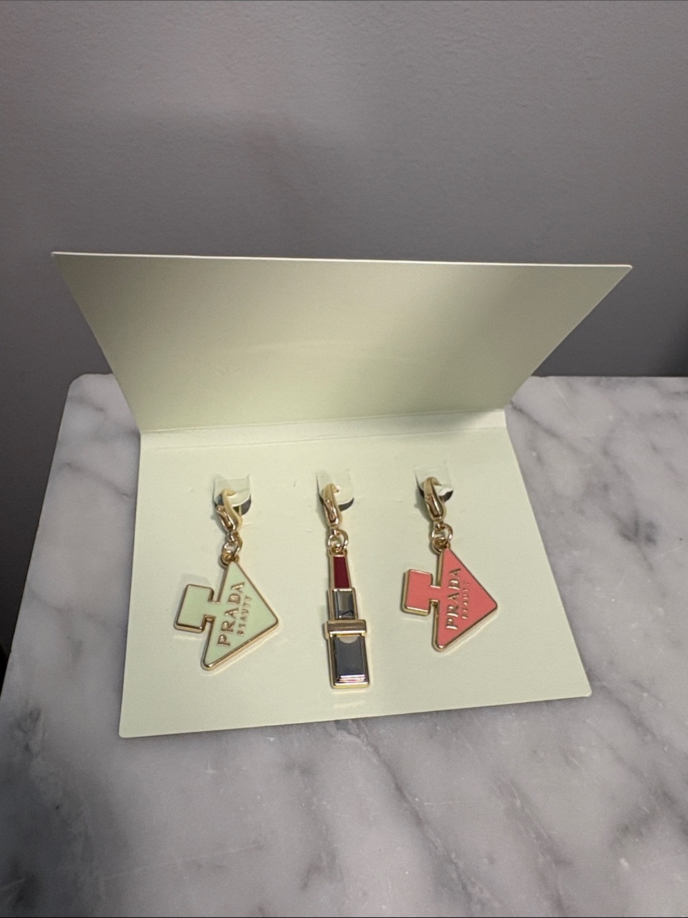 LIKE NEW PRADA BEAUTY Paradoxe Perfume Lipstick Charms Accessories Key Ring Set - Picture 4 of 9